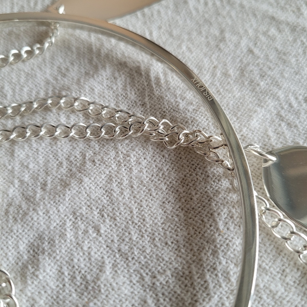 Sterling silver brass leaves chain long necklace windchime long collar - Picture 4 of 5